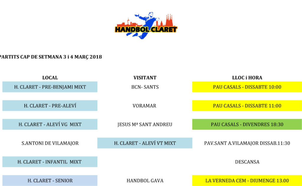 PARTITS SETMANA VINENT